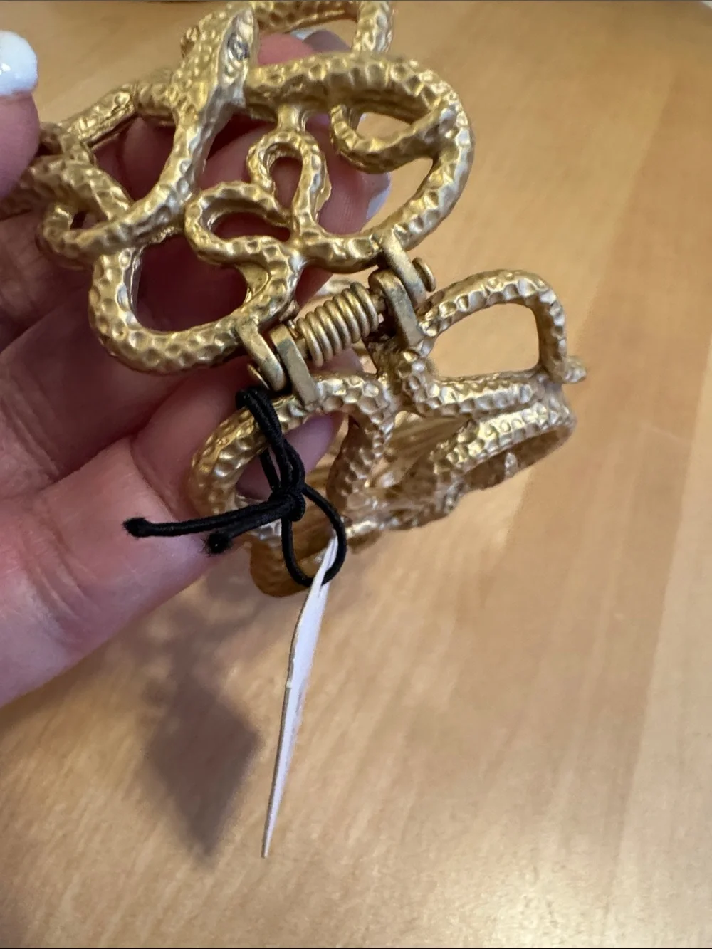 NWT textured gold tone entwined multi-snake clamper bracelet w/white crystal eye